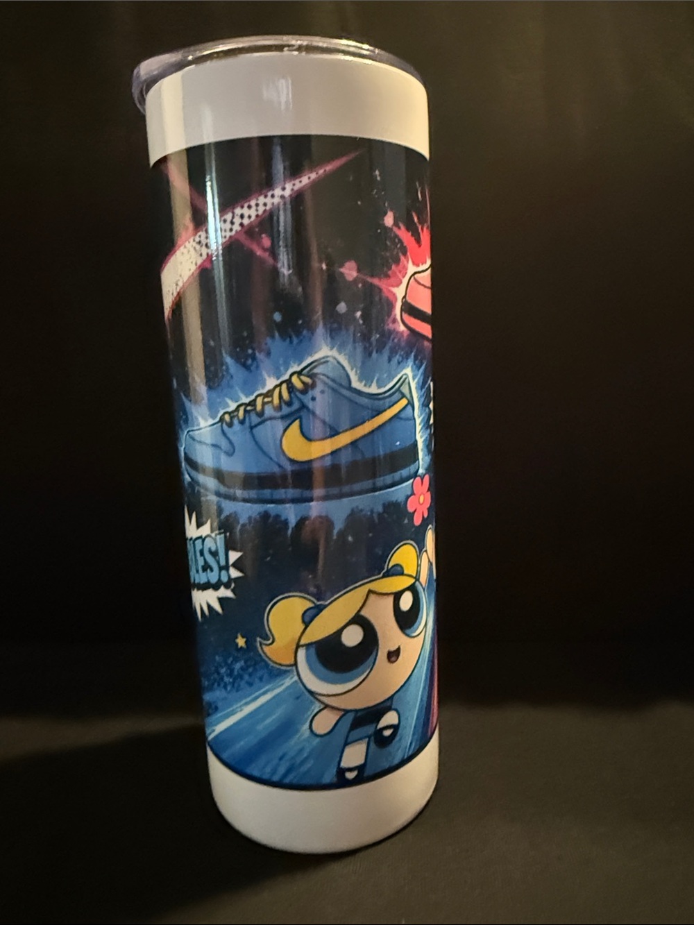 Blue Powerpuff Girls Themed Party Tumbler with Yellow Accents